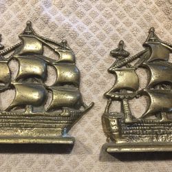 Vintage Brass 5”x5” Schooner Bookends