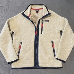 Patagonia Jacket Kids Large Khaki Retro Pile Fleece Full Zip NWT