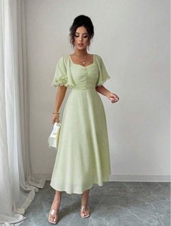 Light Green Midi Dress with Flutter Sleeves