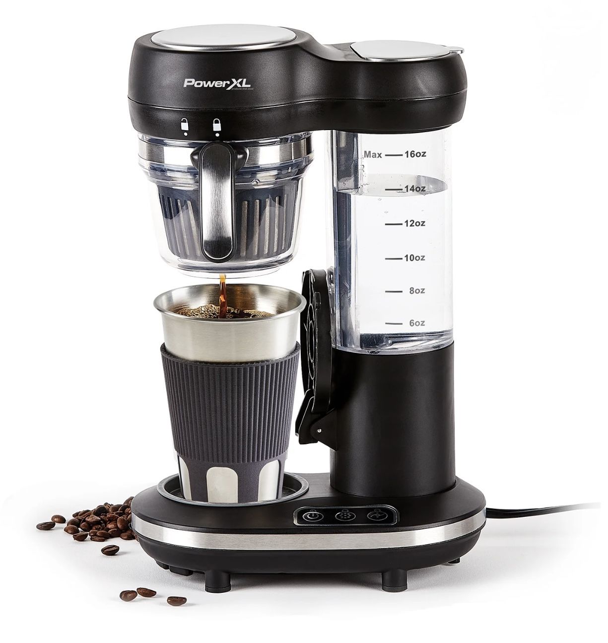 PowerXL Grind and Go Plus Coffee Maker, Automatic Single-Serve Coffee Machine with 16-Oz