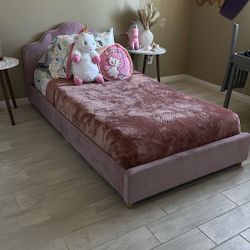 Twin Bed- Velvet Dusty Pink $350 With Mattress Like New