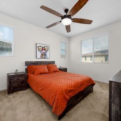 Complete Bedroom Set — Bed Frame, Mattress, Dresser, Mirror + 2 Nightstands — Great Condition