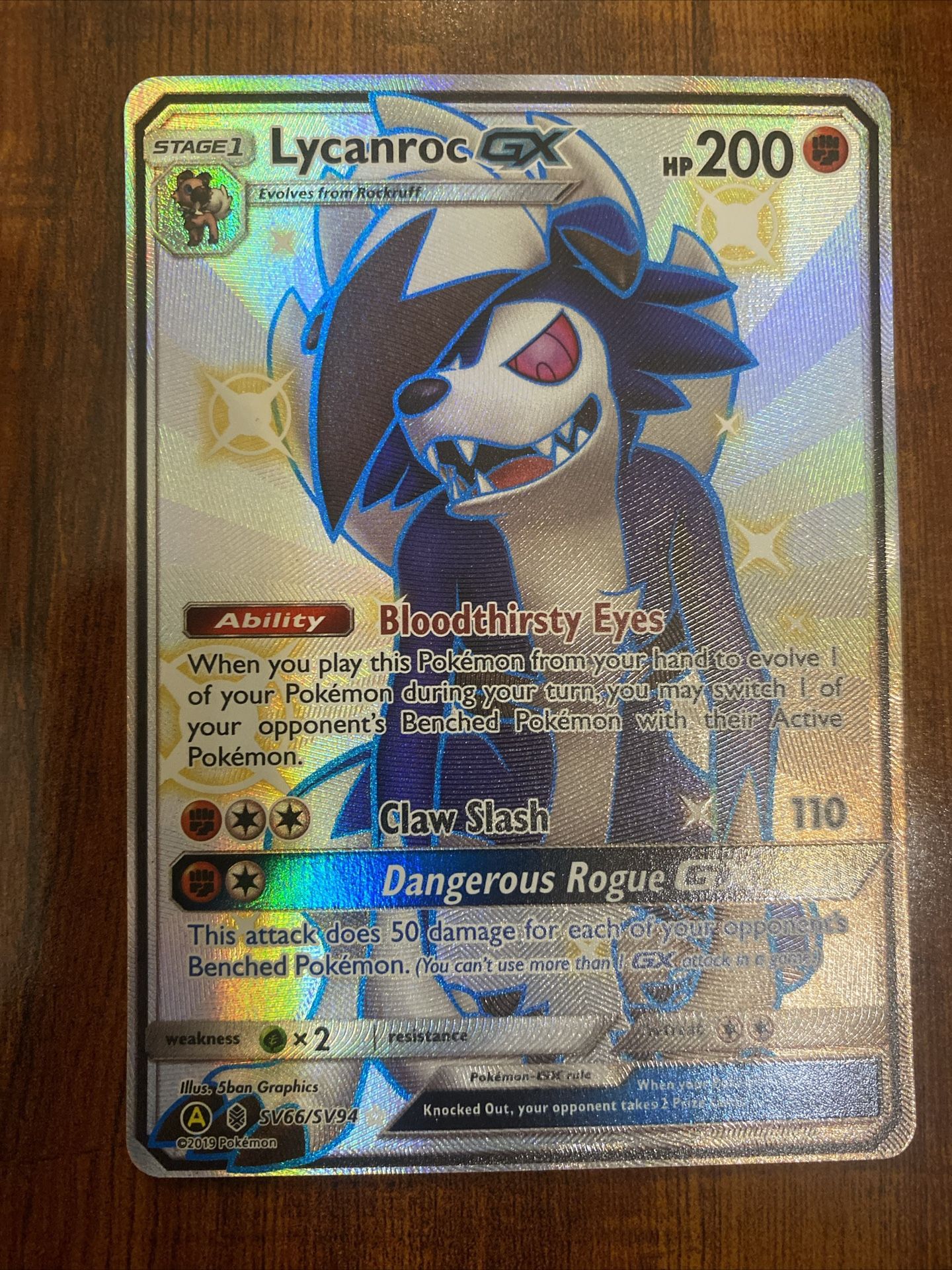 Pokemon Lycanroc GX Hidden Fates SV66/SV94 Shiny Vault Holo MINT