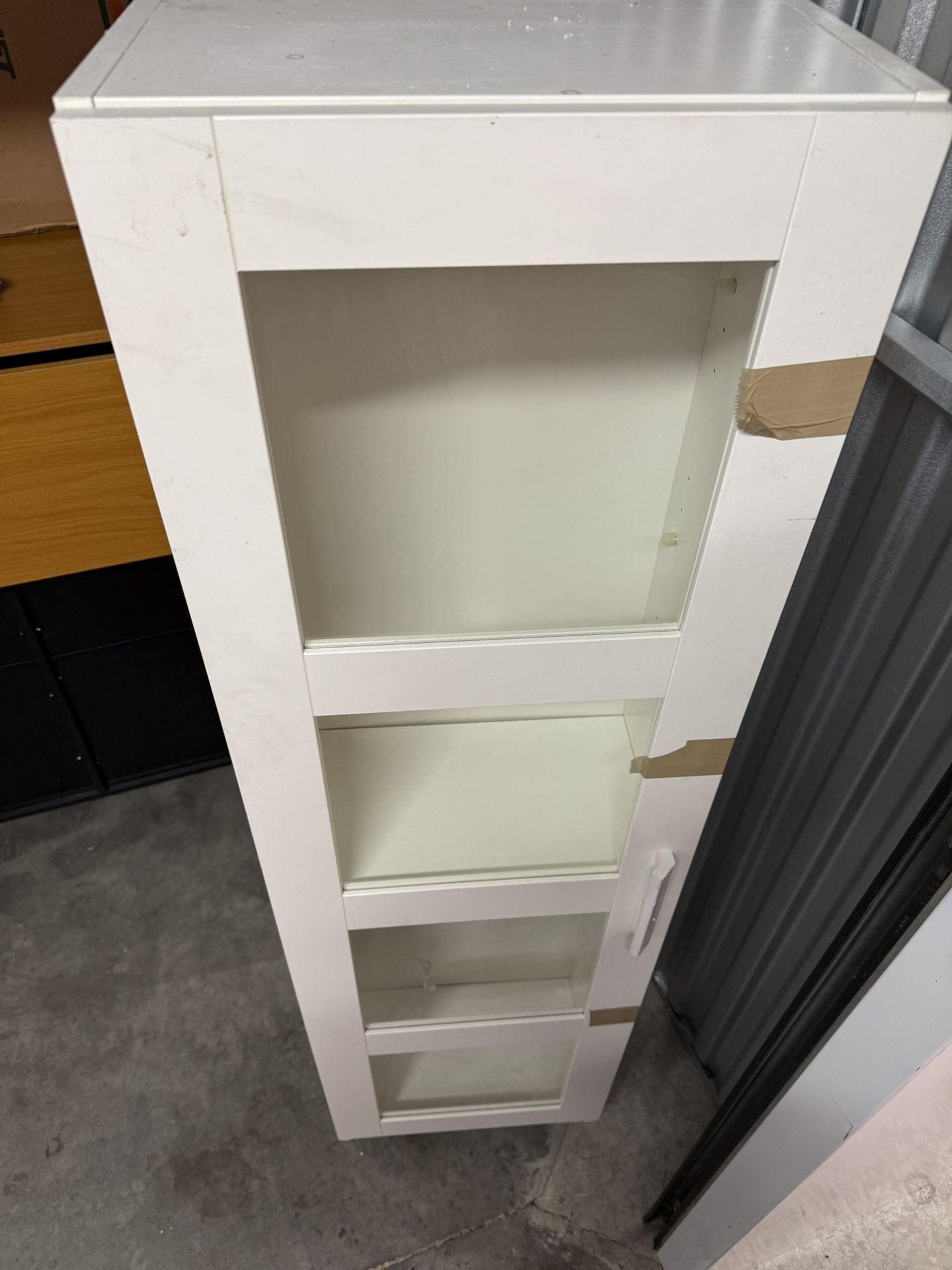 2 Sleek White Bookcases with Glass Shelves