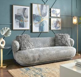 ROUND SOFA GRAY VELVET 90x36