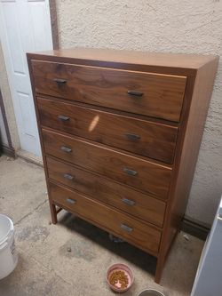 5-Drawer Walnut Wood Tall Dresser
