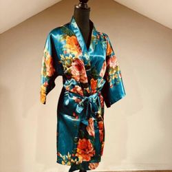 Like New Medium Floral Satin Robe