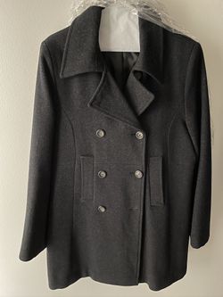 Pea Coat/Black/Double Breasted/Lined-100%Wool-LIKE NEW! 