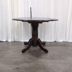 Dark Wood Round Drop Leaf Pedestal Dining Table