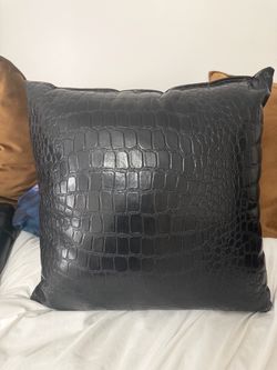 Black faux leather pillow 18x18
