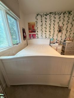 White Wood Full/Queen Bed Frame with Storage