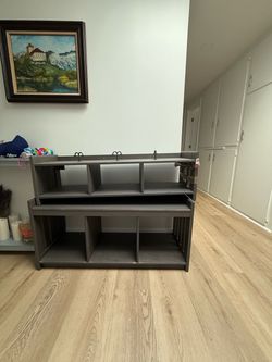 Free Gray Wood Entryway Bench with Shoe Storage