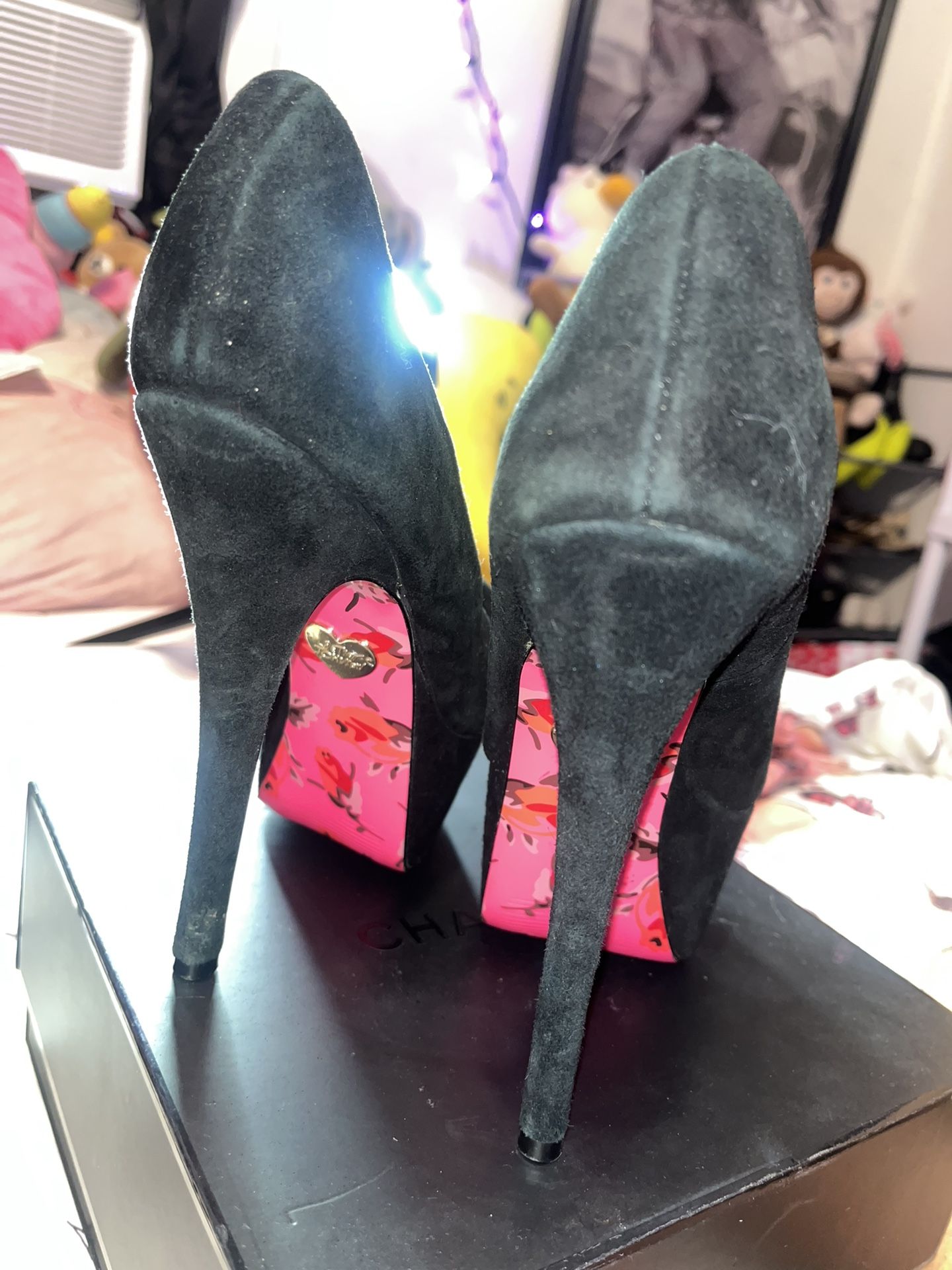 Betsy Johnson Wesley Black/Pink Platform Heel Pump Pink Floral Sol