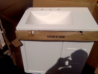 White Bathroom Vanity with Integrated Sink
