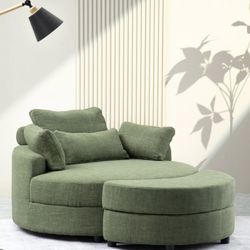 Large Round Lounge Chair with Storage Ottoman