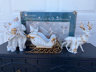 Traditions Porcelain Santa with Sleigh and Reindeer
