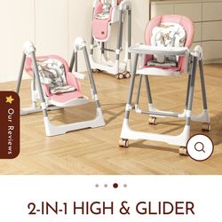 NEW Costway 2-in-1 High Chair & Baby Glider Swing – Pink ($199 Retail)