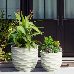 LuxenHome Set of 2 White Waves Design MgO Planters,PL872