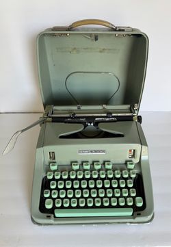Hermes 3000 Typewriter Swiss Made Seafoam Green w/ Case, & Manual - READ