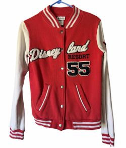 Vintage Disney Parks Varsity Jacket Mickey Mouse Disneyland Resort 55 Red White