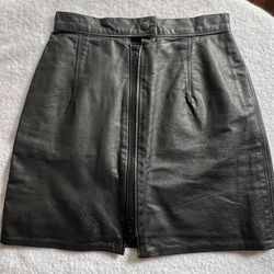 Hi rise black leather mini skirt