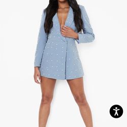 BOOHOO Petite Pearl Detail Blazer Dress