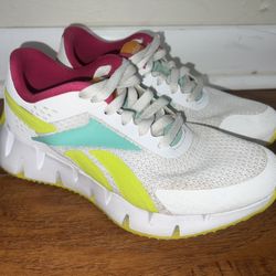 Reebok Zig Dynamica 2 Youth Girls Size 3 1/2 Shoes White Green Pink Athletic Sneaker