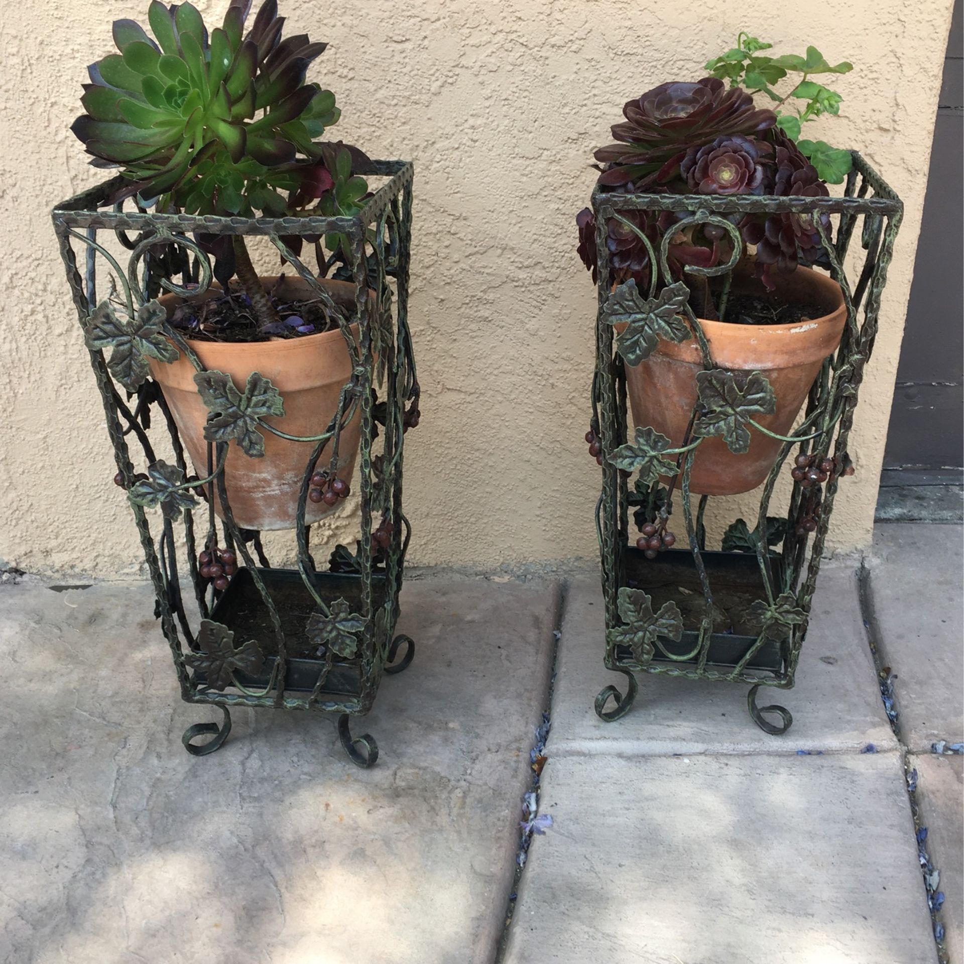 Cast iron Plant Holder With Plants And Pot. 