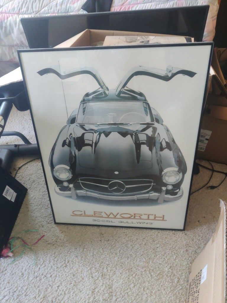 RARE 300SL Gullwing Mercedes Benz 1981 Poster Art by Harold J Cleworth 28" x 22"