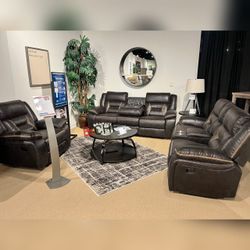 3 Piece Living Room Reclining Sofa Set (Sofa+Loveseat +Recliner )