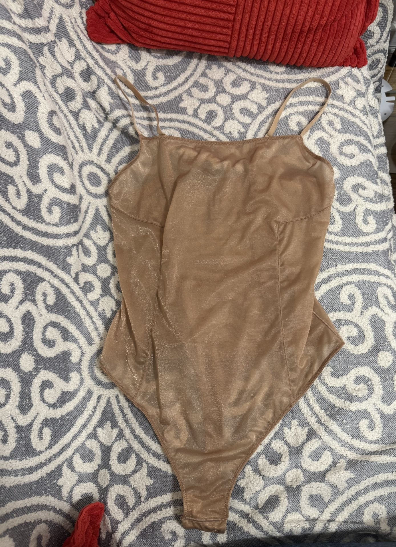 SKIMS Size XL Glissenette Sienna Scoop Neck Sheer Bodysuit Shimmery NWT