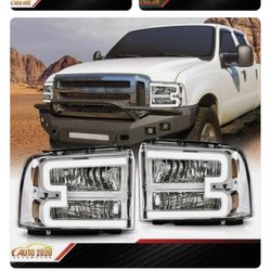 Headlights chrome clear lens with Drl lights for ford super duty 2005 thru 2007