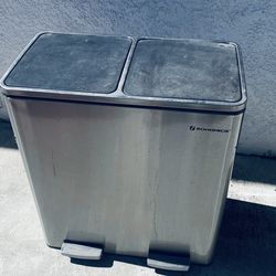Recycle/Trash Dual Bin with Steps - Stainless Steel Trash Can