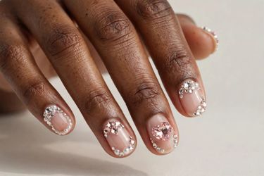 Brand New Crystal Press-On Nails with Pearls & Hearts - Size XS, with Case