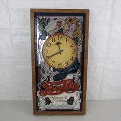 "Drink Pepsi Cola Delicious & Healthful" Glass Mirror Clock-25" Tall

