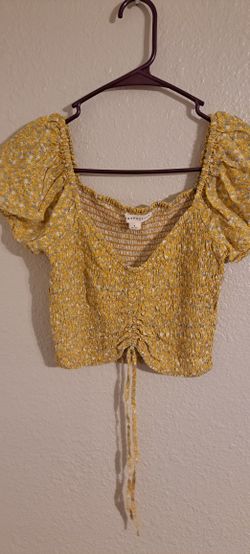 Aeropostale Yellow Crop Top Shirt With Puff Sleeves