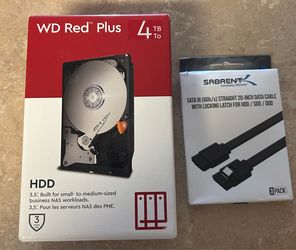 Western Digital Red Plus Internal Hard Disk Drive and SABRENT cables
