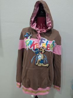 Makobi FAKE FRIENDS Hoodie Women's Brown &Pink Size Small Cotton