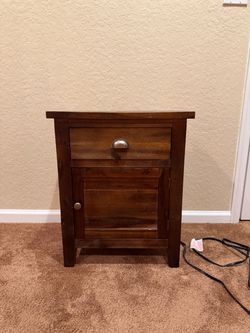 2 Dark Wood Nightstand with Drawer and Cabinet