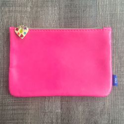 New Pink & Blue Zip Pouch Ipsy Cosmetic Bag with Bejeweled Zipper Pull
