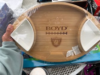 New Boyd Raiders NFL Football-Shaped Bamboo Serving Board