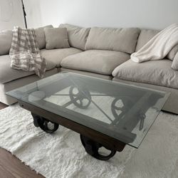 Large Wooden Glass Coffee Table
