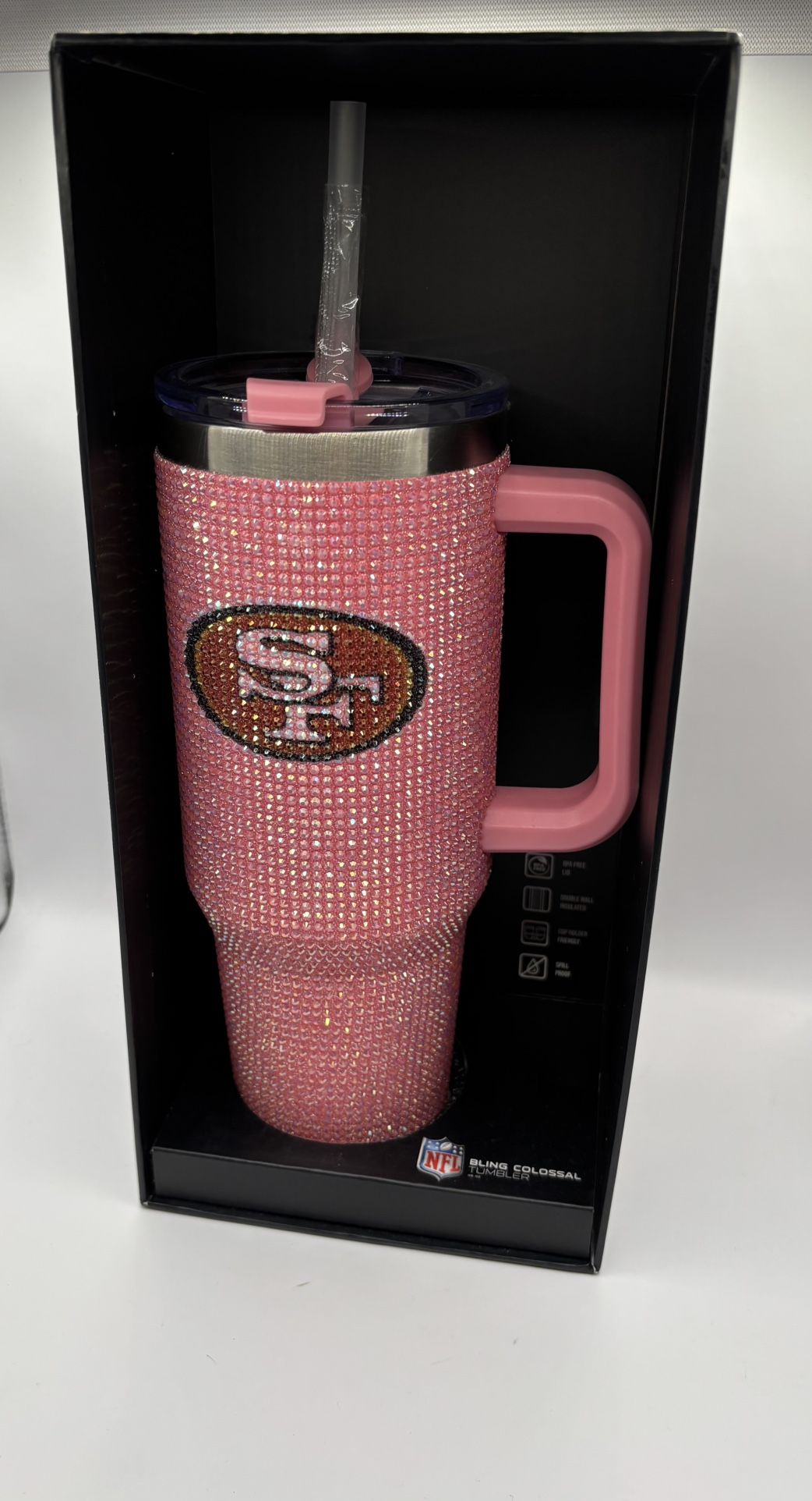 NFL San Francisco 49ers Pink Rhinestone Bling Colossal 46OZ Tumbler.