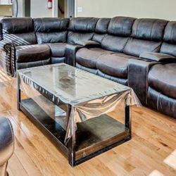 Sectional Recliner Leather Sofa - Dark Brown