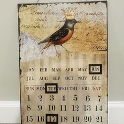 🗓️ Vintage-Style Perpetual Wall Calendar – Bird with Crown Art