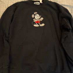Mickey Mouse Embroidered Black Crewneck Sweatshirt