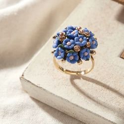 LAST ONE Stunning NEW Blue Floral Bouquet Women’s Teen’s Fashion Ring Jewelry - Size 7