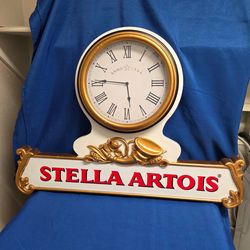 Vintage Stella Artois Clock- Rare White Hanging Beer Bar Advertisement