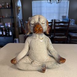 Pier 1 Meditating Dog Statue – Retired Zen Ceramic Decor, Boho Yoga Vibe