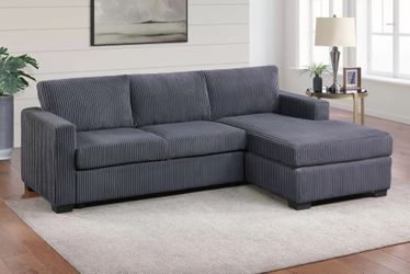 Brand new dark gray soft corduroy sectional (92" x 59" x 34" H)